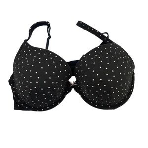 Cacique Size 50C Black and‎ White Polka Dot Underwire Lined Back Closure Bra